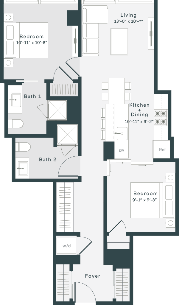 1400 Wabash 2-Bedroom Flex Floor Plan