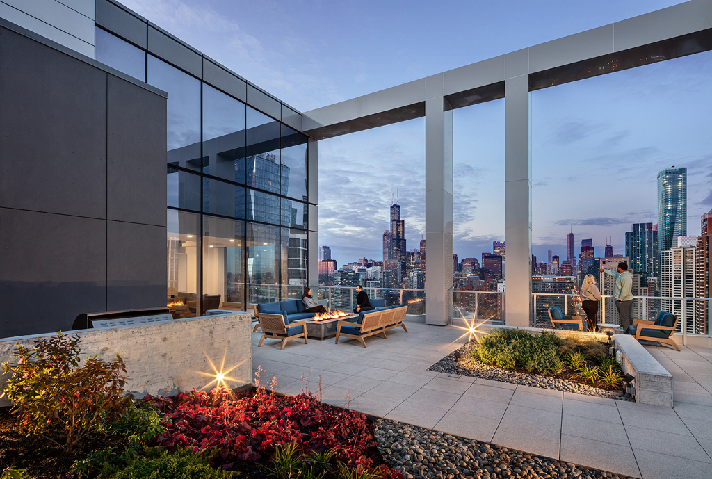 1400 Wabash Apartments Rooftop Terrace at Dusk